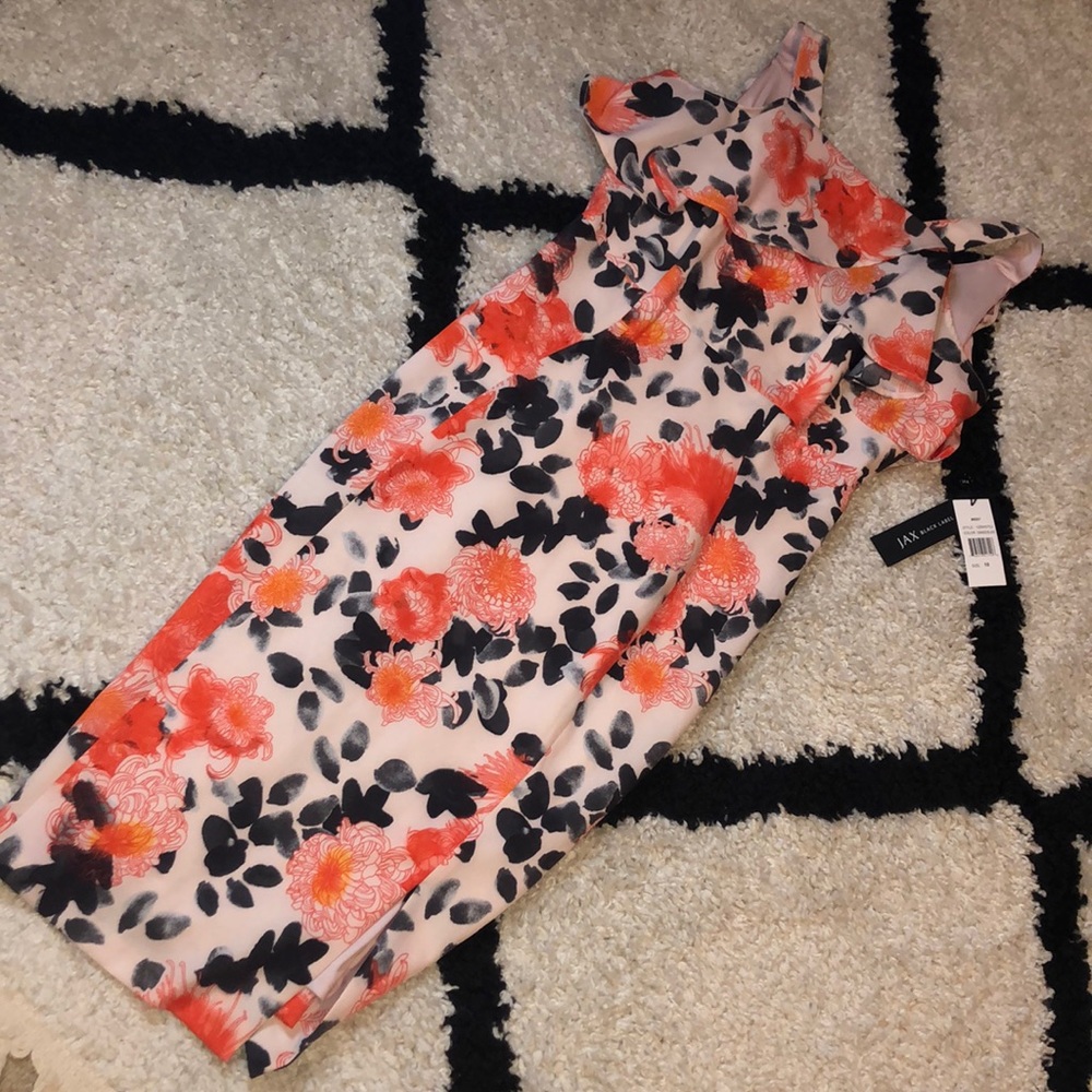 NWT JAX Black Label Orange Black Floral Dress